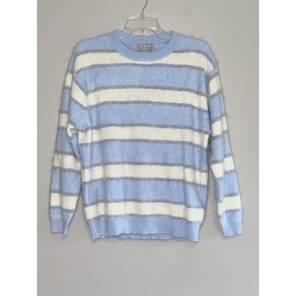 J.Crew Brushed Cashmere Relaxed Crewneck Sweater Striped Blue Ivory Grey Prep XS - Picture 6 of 15